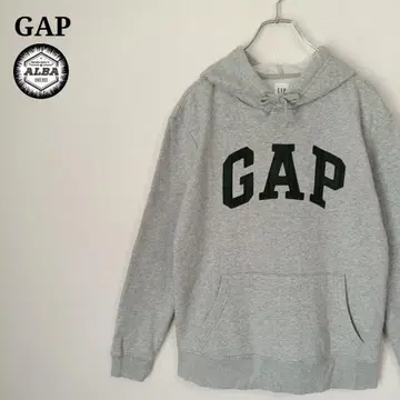 GAP 갭 후드티 자수 체크 무늬 풀오버 90s 그레이 XS