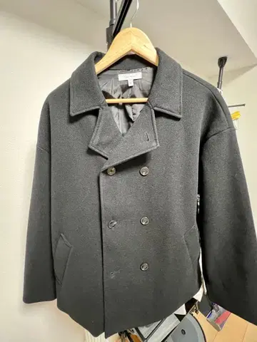 T/M 오버 사이즈 더블 브레스트 테크 멜톤 무지/체크 P 코트 (블랙)