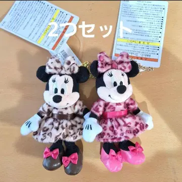 미니 봉제 인형 참 배지 레오파드 무늬 핑크 베이지 2개