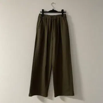 올리브 와이드 팬츠 허리밴딩