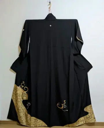 검은색 토메소데 골드 컬러 대나무 박쥐 문양 순수 실크 기모노