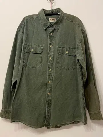 LLBean 올리브 그린 코튼 긴팔 셔츠 색바램 있음