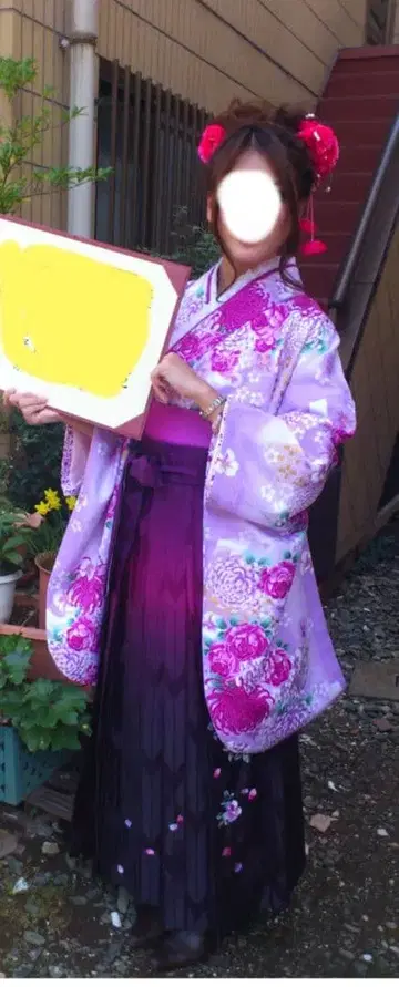 대학생 졸업식 하카마 세트 보라색