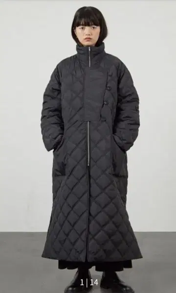 firththand 블랙 퀼팅 롱 다운 코트