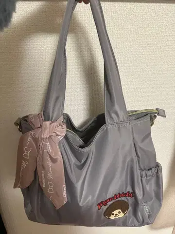 Monchichi 그레이 토트백 자수 리본 포함