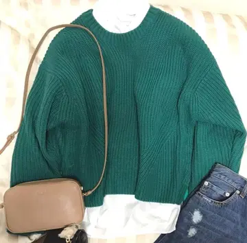 KBF 사이드 슬릿 풀오버 니트 스웨터 그린 Web 한정판