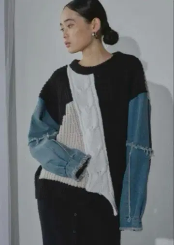 AIC. 이소재 사용 데님 콤비 바이컬러 니트 M AIC