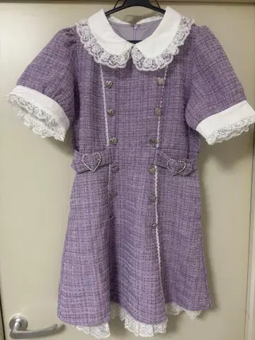 유메텐보 키라키라 하트 퀼팅 썸머 트위드 원피스 라벤더