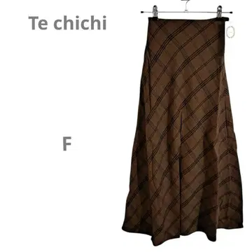 [테치치] 헤링본 체크 무늬 롱 스커트 맥시 길이 브라운 프리 사이즈