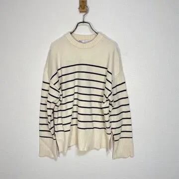[ ZARA ] 자라 니트 스웨터 긴팔 S 사이즈 보더 화이트
