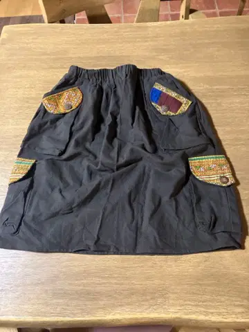 동양인 브라운 플레어 스커트 포켓 부착 프리 사이즈