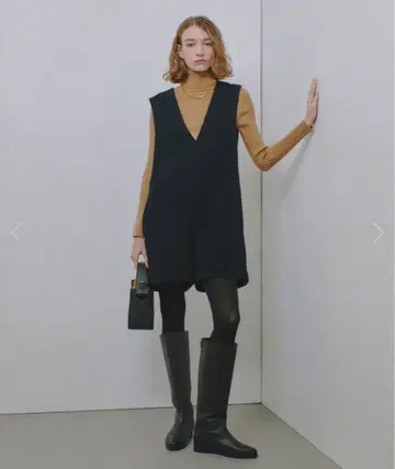 allureville 알아바일 울 로빙 콤비네존 블랙