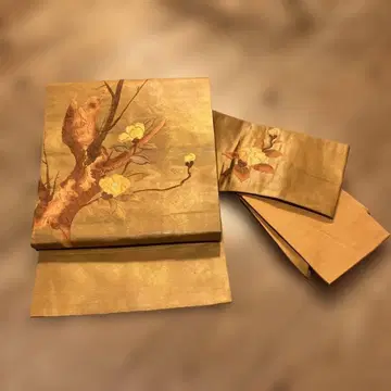 가을 컬러 동백 패턴 나고야 오비 순수 실크