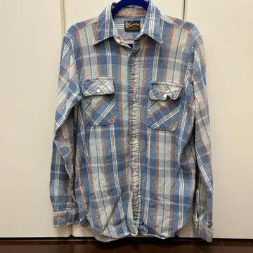 Klondike 긴팔 플란넬 셔츠 파랑 오렌지 화이트 체크