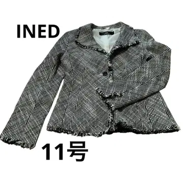 INED 일본제 트위드 노카라 자켓 프린지 11호 L
