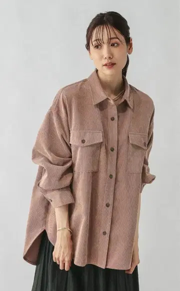 새상품 글로벌 워크 이지케어 코듀로이 셔츠 쿠스미 핑크 M