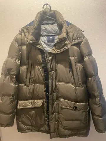 Mitsumine 디자인 다운 자켓 카키색 다운 80% 후드 부착