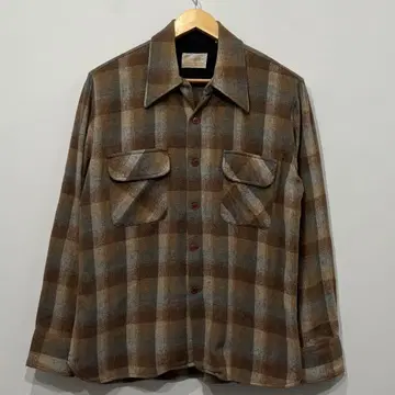 새상품급 70s SEARS 옴브레 체크 패턴 보드 셔츠 M 울