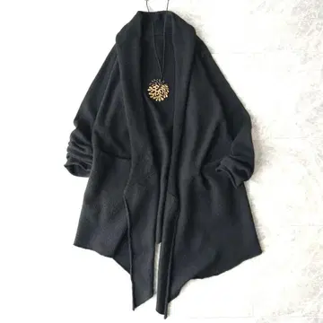 495 요건 레일 울 니트 코트 가디건 가운 블랙