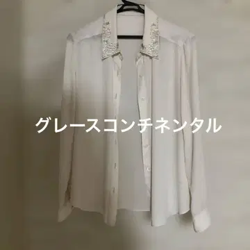 그레이스 콘티넨탈 비즈 장식 화이트 긴팔 셔츠