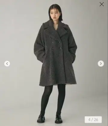 에멜 리파인즈 더블 버튼 보아 코트 다크 그레이 그린 라벨