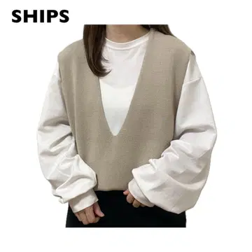 SHIPS 쉽스 코튼 니트 깊은 V넥 오버 베스트