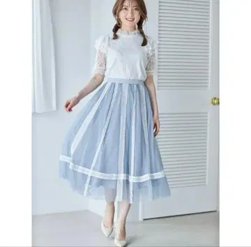 tocco closet 사다리 레이스 튤 플레어 스커트