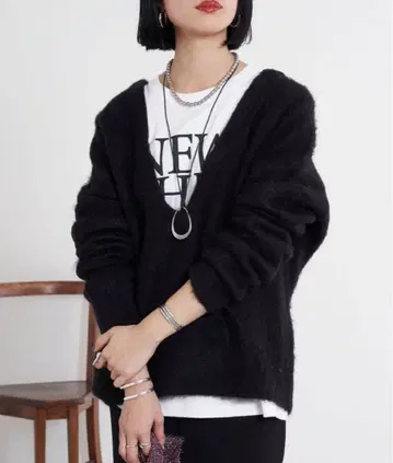 SHENERY 후드 튜닉 니트 블랙 블랙