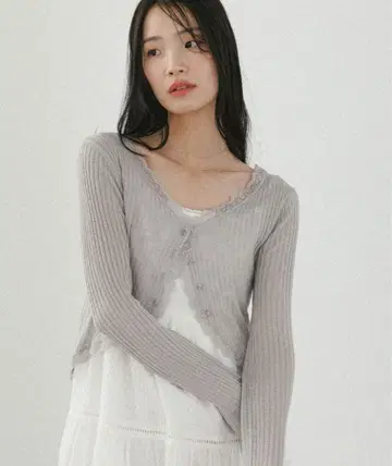 [ Heather ] 시어 레이스 가디건 그레이