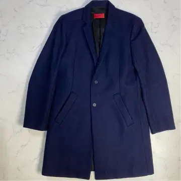 휴고보스 체스터 코트 XL 상당 롱 기장 헤링본 네이비
