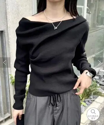 mystic 오프숄더 립 니트