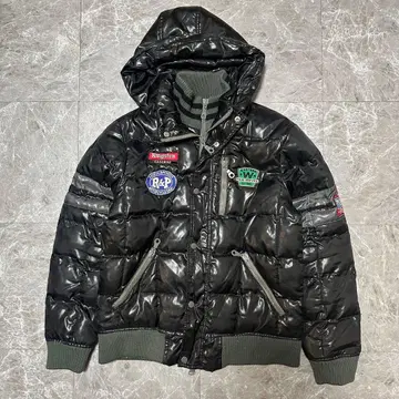 후드 부착 다운 자켓 더블 지퍼 블랙 a12