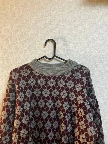 [ 빈티지 아가일 무늬 니트 스웨터 ] 그레이 x 보르도 레트로