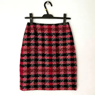 AKRIS punto 체크 무릎 기장 스커트 트위드 빨간색 체크 US4