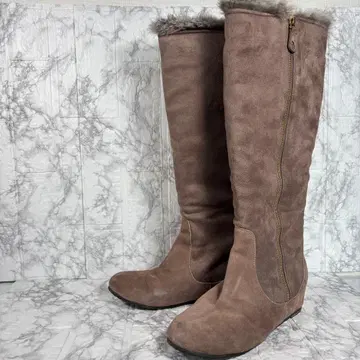 베이지 스웨이드 퍼 롱 부츠 25.0
