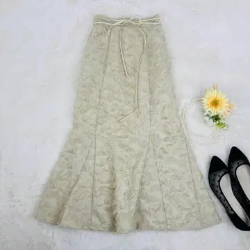 PRIVEVE 3D 자카드 머메이드 스커트 롱 스커트 리본