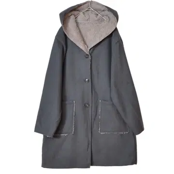 LL~3L 빅 사이즈 후드 부착 보아 안감 코트 여성용/차콜