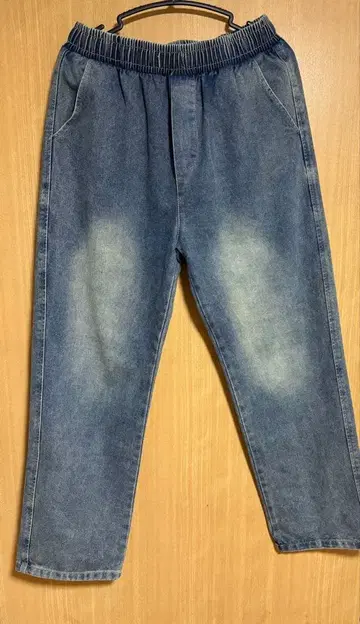 스트레이트 데님 팬츠 허리밴딩 옅은 파랑