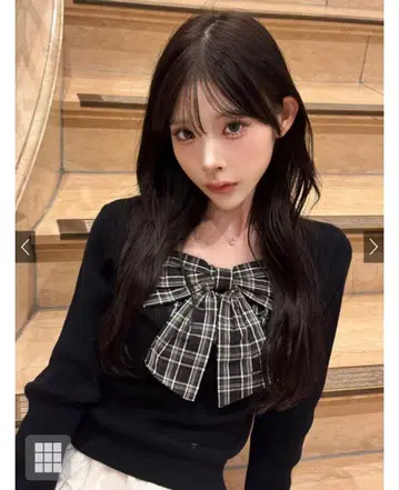 [ GRL ] 체크 무늬 리본 도킹 리브 니트탑[gn548]