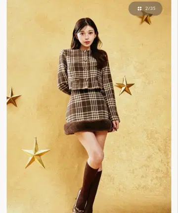 Darich 도킹 퍼 트위드 미니 스커트