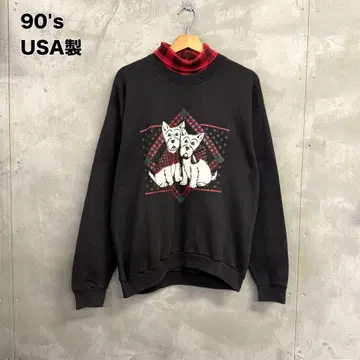 90s GOPHER USA제 맨투맨 트레이닝복 개 테리어 패턴 동물