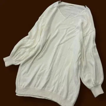 어스 V넥 니트 상의 튜닉 아이보리 넉넉한 손세탁 가능