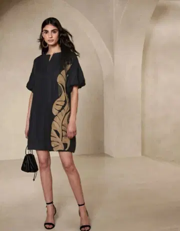 banana republic 자수 벌룬 소매 원피스