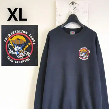 구제 프룻 오브 더 룸 맨투맨 블랙 미군 대대 로고 프린트 XL