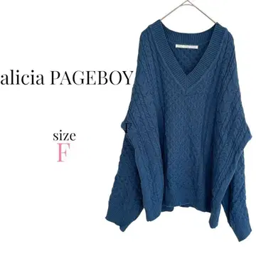 알리시아 페이지 보이 [F] 케이블 짜임 스웨터 니트 스웨터 V넥 블루