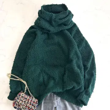 드로어 캐시미어 혼방 부클 니트 후드티 복슬복슬 포근 그린