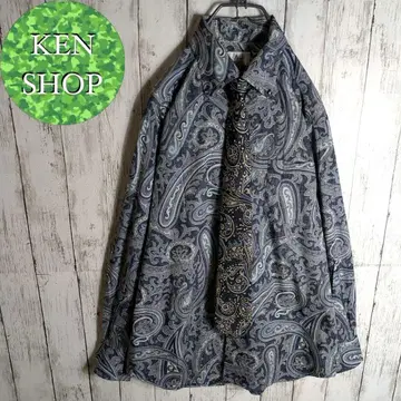 넥타이 셔츠 네이비 보타니컬 올 패턴 꽃무늬 디자인 캐주얼 구제 의류