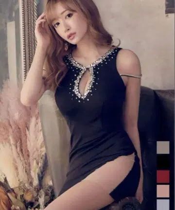 비즈 장식 타이트 드레스 블랙