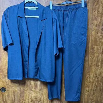 INHERIT 블루 반팔 셔츠와 팬츠 세트 L 사이즈 셋업