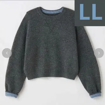 시마무라 yumi 배색 니트 풀오버 맨투맨 다크 그레이 블루